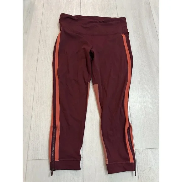 Lululemon Zip The Line Crop 23" Leggings Sz 12 Deep Ruby / Poppy Coral - Picture 6 of 12